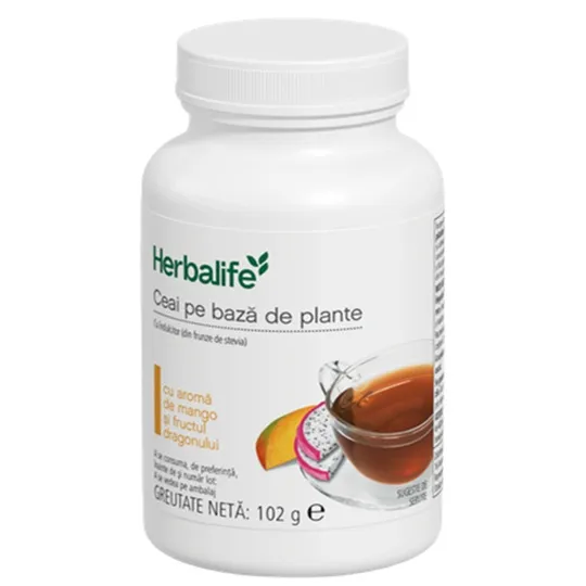 Ceai Instant Herbalife pe Bază de Plante Aromă Mango și Fructul Dragonului 102g - cutie produs original Herbalife Nutrition