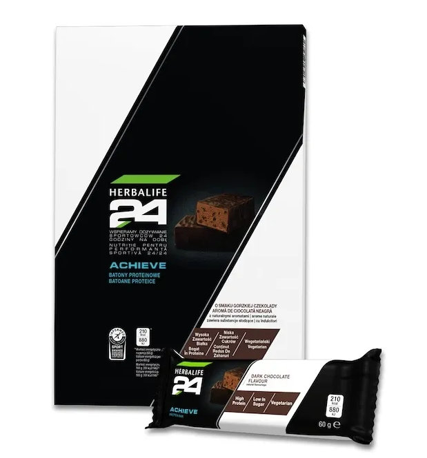 Herbalife24 Achieve Batoane Proteice Ciocolata Neagra — 21g proteine, 210 kcal, 6 batoane x 60g, Informed Sport
